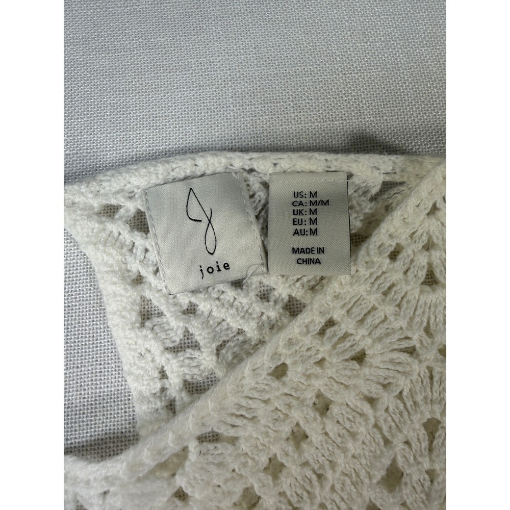 Joie White Crochet Diamond Lace Long Sleeve Mini Dress Keyhole Back Size Medium - Picture 4 of 8
